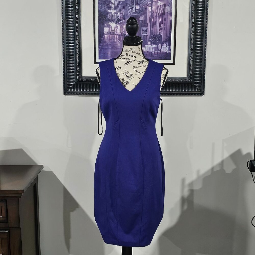 Karllagerfed Dress V neck full length Sleeveless Blue in color